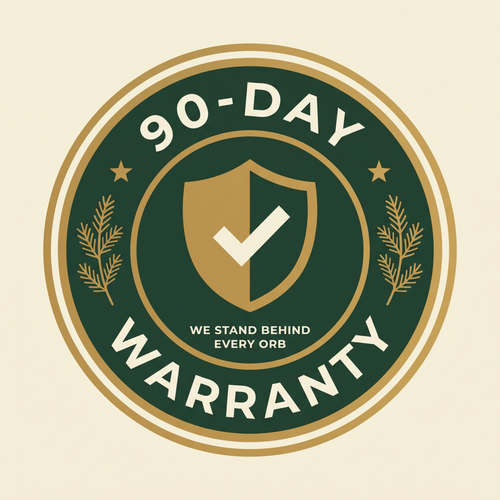 90-Day Warranty seal: we stand behind every orb